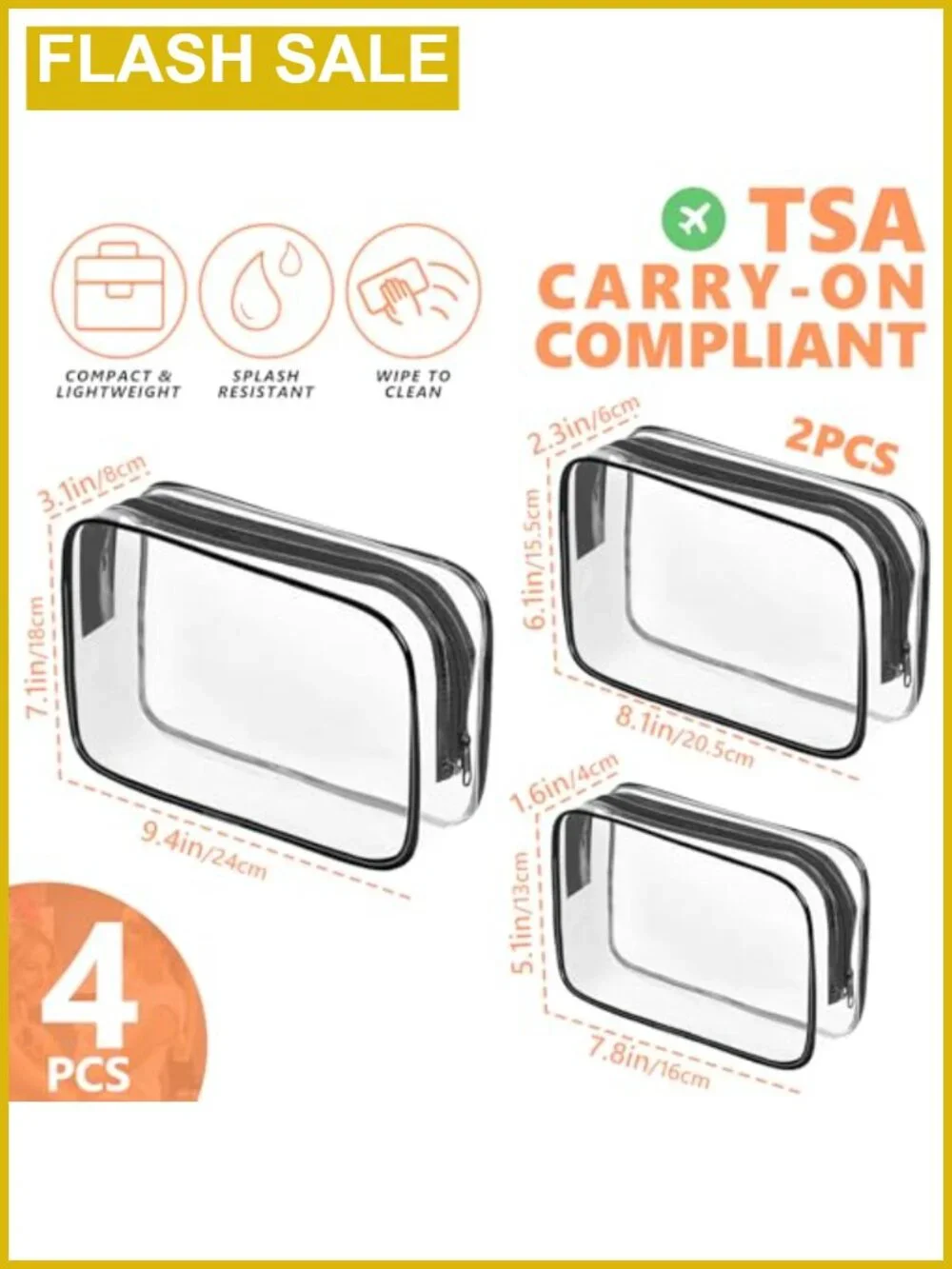 TSA Approved Clear Makeup Bag Waterproof PVC Travel Toiletry Organizer Pouch